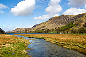 Warnscale Beck stream flowing into Lake Buttermere, Gatesgarth, Lake District national park, Cumbria, England, UK