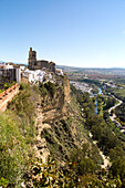 Cliff top buildings church of San Pedro, village of Arcos de la Frontera, Cadiz province, Spain