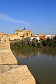 River Rio Guadalquivir and historic Mezquita cathedral buildings, Great Mosque, Cordoba, Spain