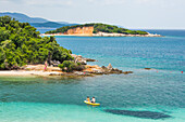 Islets and beaches of Ksamil, south of Saranda, Ionian coast, Albania, Southeastern Europe