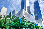  National September 11 Memorial Museum, Brookfield Place, One World Trade Center, Perelman Performing Arts Center, 7 World Trade Center, Untersicht der Gebäudeaußenseite, World Trade Center, New York City, New York, USA 