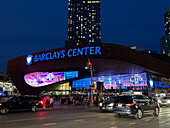 Barclays Center and street scene at night, Brooklyn, New York City, New York, USA