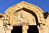 upper relief of Surb Karapet (St. John the Baptist) Church with a striking depiction of God the Father, Noravank Monastery, near Yeghegnadzor, Armenia, Eurasia