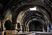 interior vaulted hall of the Orbelian's Caravanserai or Selim Caravanserai at Vardenyats Mountain Pass, previously Selim Mountain Pass, near Yeghegnadzor, Gegharkunik province, Armenia, Eurasia