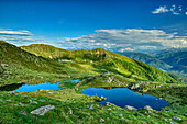  Bärentaler Lakes with Dolomites in the background, Pfunderer Höhenweg, Zillertal Alps, South Tyrol, Italy 