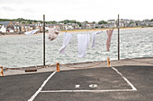  View of North Berwick with washing line in the foreground, North Berwick, East Lothian, Scotland, United Kingdom 