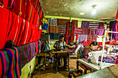 typical fabrics store - tailoring, municipal market, Santa María Nebaj, department of El Quiché, Guatemala, Central America