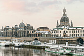  Steamships on the Terrassenufer Dresden in winter, Saxony, Germany 