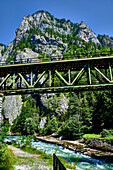  Gesäuse National Park, Styria-Austria. Railway bridge over the Enns cascades 