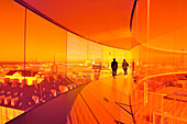 the installation "Your rainbow panorama", a circular skywalk with windows in the colors of the rainbow (by Olafur Eliasson, a Danish-Icelandic artist) on the top of ARoS Aarhus Kunstmuseum (designed by Danish architects Schmidt Hammer Lassen), Aarhus, Jutland Peninsula, Denmark, Northern Europe