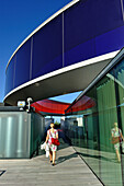 the installation "Your rainbow panorama", a circular skywalk with windows in the colors of the rainbow (by Olafur Eliasson, a Danish-Icelandic artist) on the top of ARoS Aarhus Kunstmuseum (designed by Danish architects Schmidt Hammer Lassen), Aarhus, Jutland Peninsula, Denmark, Northern Europe