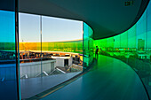 the installation "Your rainbow panorama", a circular skywalk with windows in the colors of the rainbow (by Olafur Eliasson, a Danish-Icelandic artist) on the top of ARoS Aarhus Kunstmuseum (designed by Danish architects Schmidt Hammer Lassen), Aarhus, Jutland Peninsula, Denmark, Northern Europe