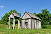 stave-church from Viking Period rebuilt beside the Moesgaard Museum (MOMU) (Henning Larsen Architects), museum dedicated to archaeology and ethnography, located in Hojbjerg, a suburb of Aarhus, Jutland Peninsula, Denmark, Northern Europe