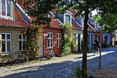 Typische kleine Reihenhäuser, Mollestien Lane, Zentrum von Aarhus, Halbinsel Jütland, Dänemark, Nordeuropa