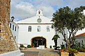 Sanctuary of the Virgen del Toro, an old Gothic church from 1670 at the top of Monte Toro, the tallest hill of Menorca, Balearic Islands, Spain, Europe