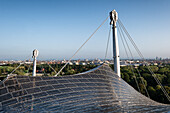  View of Munich from the roof of the Olympic Stadium, Munich, Upper Bavaria, Bavaria, Germany, Europe\n 