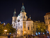  Old Town Square at night, St. Nicholas Church, Prague Old Town, Prague, Czech Republic, Europe 