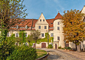 Innenhof von Schloß Nossen, Nossen, Landkreis Meissen, Erzgebirge, bei Dresden, Sachsen, Deutschland