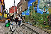 mural painting in la Calle del Embudo (street of funnel),  La Candelaria district, Bogota, Colombia, South America