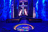 "Creation of Man", sculpture by Carlos Enrique Rodríguez with the main altar in the new Salt Cathedral of Zipaquira, Cundinamarca department, Savannah of Bogota, Colombia, South America