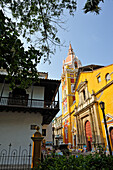 Cartagena Cathedral Basilica of Saint Catherine of Alexandria seen from the Bolivar Square, downtown colonial walled city, Cartagena, Colombia, South America