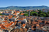 the Old Town viewed from the bell tower of the Cathedral,  the marina and Marjane Hill, Split, Croatia, Southeast Europe