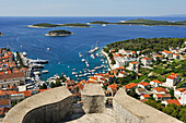 overview of Hvar city from the fortress with Hell's Islands (Pakleni) in the background, Hvar island, Croatia, Southeast Europe