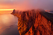  summer, aerial view, mountains, fjord, sunset, Senja, Skaland, Norway, Europe 