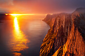  summer, aerial view, mountains, fjord, sunset, Senja, Skaland, Norway, Europe 