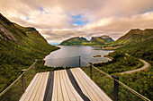 Sommer, Aussichtspunkt, Berge, Bucht, Fjord, Bergsbotn, Senja, Skaland, Norwegen, Europa