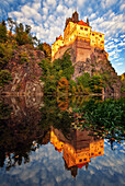 Sonnenuntergang, Goldene Stunde, Spiegelung, Burg, Kriebstein, Zschopau, Sachsen, Deutschland, Europa