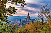  Castle, sunset, autumn, Middle Ages, culture, Wernigerode, Harz, Saxony-Anhalt, Germany, Europe 