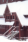 Schnee, Winter, Kirche, Holzkirche, Stabkirche, Hahnenklee, Harz, Niedersachsen, Deutschland, Europa