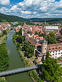 Luftbild der Tauber und Altstadt, Wertheim, Spessart-Mainland, Franken, Baden-Württemberg, Deutschland, Europa