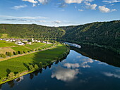  Aerial view of the river cruise ship Antonio Bellucci (Thurgau Travel) on the Moselle, Minheim, Rhineland-Palatinate, Germany, Europe 