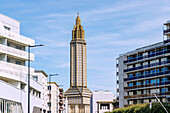 Kirche Église Saint-Joseph von Auguste Perret, Blick vom Boulevard Clemenceau, in Le Havre an der Alabasterküste (Côte d'Albatre, Cote d'Albatre) im Département Seine-Maritime in der Region Normandie in Frankreich