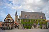 Marktplatz und Rathaus, Welterbestadt Quedlinburg, Harz, Sachsen-Anhalt, Mitteldeutschland, Deutschland, Europa