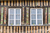  Half-timbered house on the street Rue Grande in Orbec in the Pays d&#39;Auge in the Calvados department in the Normandy region of France 