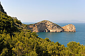 Bucht von Morisca, Cape del Castell. Massiv von Montgri. Costa Brava, Katalonien, Spanien, Europa