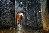  Gasse in der Altstadt von Girona, Katalonien, Spanien, Europa 