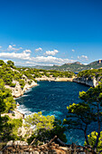  View to Cap Canaille and Cassis over the Calanque de Port Miou between Cassis and Marseille, Provence, France, Europe 