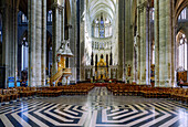  Interior of the Cathédrale Notre-Dame with labyrinth, pulpit, main altar and choir in Amiens in the Somme department in the Hauts-de-France region in France 