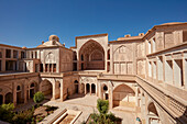 Elevated view of the courtyard in the Abbasi House, traditional rich Persian house built in 1823. Kashan, Iran.