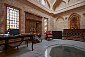 Interior view of a traditional rich Iranian house now turned into an upscale boutique hotel. Isfahan, Iran.