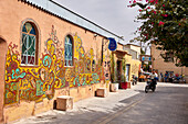 Colorful mural on an old house in historical center of Shiraz, Iran.