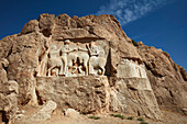 The Investiture of Ardashir I, relief depicts the Persian king Ardashir I receiving the sovereignty ring from god Ahura Mazda. Naqsh-e Rostam, Iran.