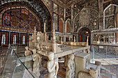 The 18th century Marble Throne (Takht e Marmar) in the Golestan Palace, UNESCO World Heritage Site. Tehran, Iran.