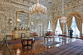 Interior view of the Diamond Hall (Talar e Almas) in the Golestan Palace, UNESCO World Heritage Site. Tehran, Iran.