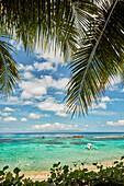 View of the Mendira Bay near Candidasa village. Manggis subdistrict, Karangasem regency, Bali, Indonesia.