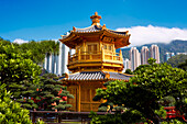 Exterior view of the Pavilion of Absolute Perfection in Nan Lian Garden, Chinese Classical Garden. Diamond Hill, Kowloon, Hong Kong, China.